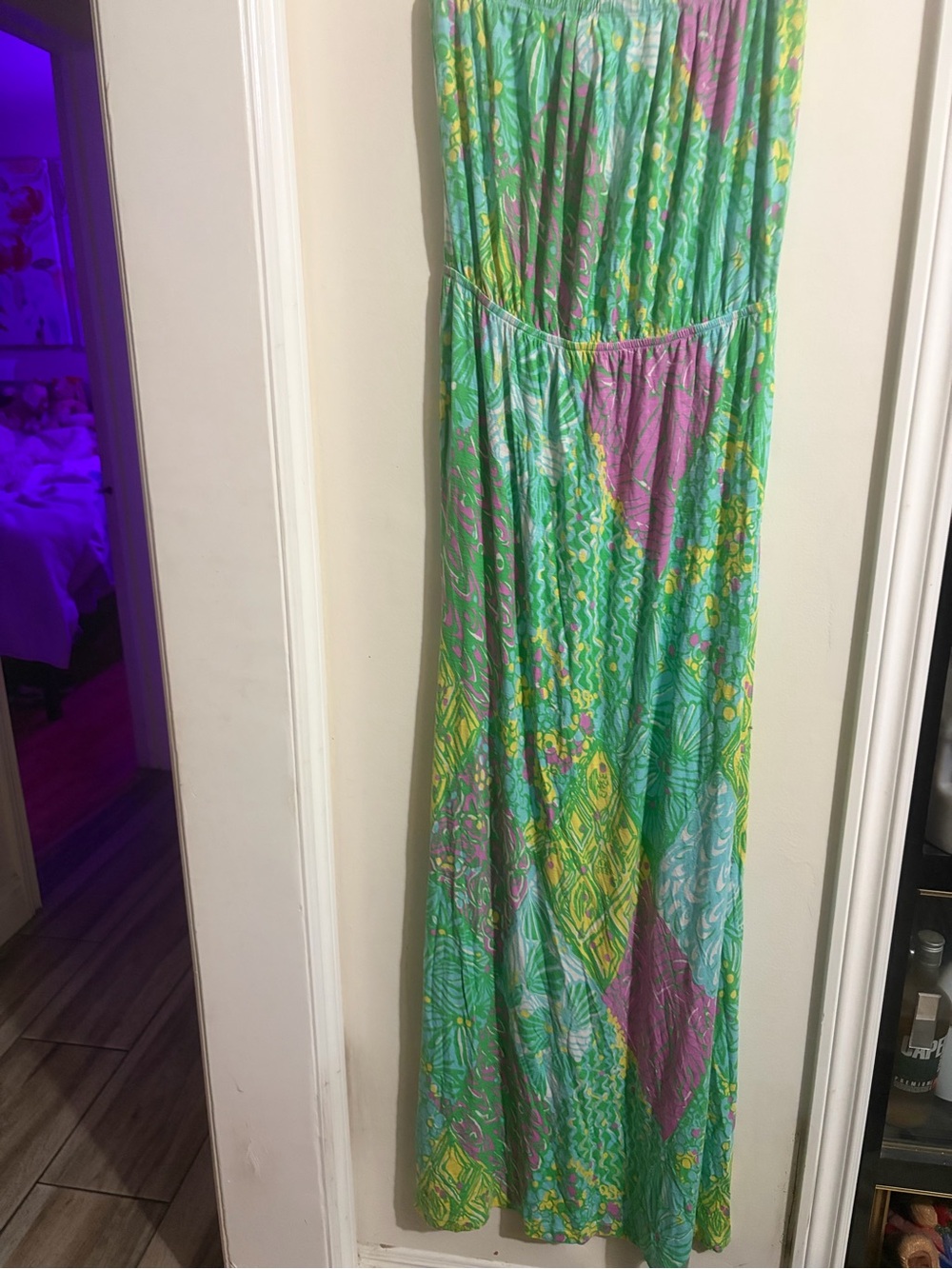 Lilly Pulitzer Strapless Green & Pink Printed Maxi Dress - Picture 4 of 11
